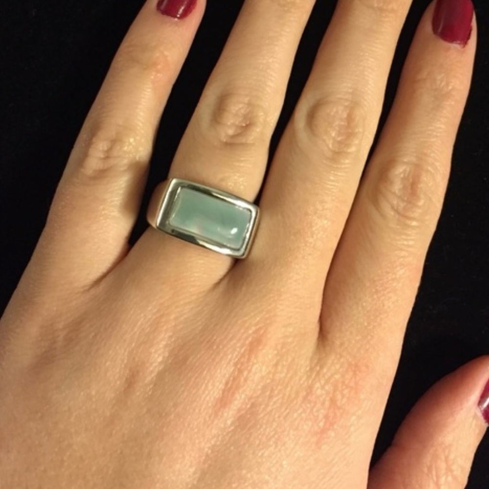 Lia Sophia Ocean Ring Silver & Aqua Mother of Pearl Chunky Costume Ring